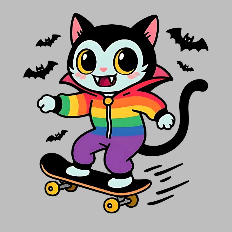 Chat vampire arc-en-ciel skateboard