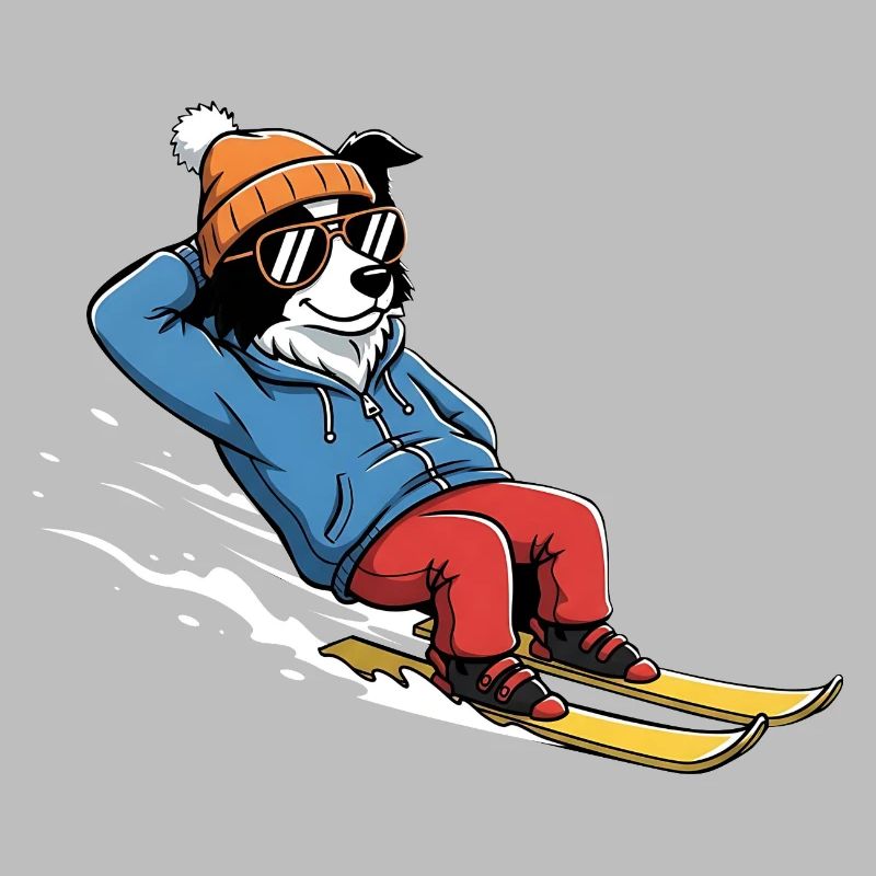 Relaxed Ski Dog With Sunglasses And Hat
