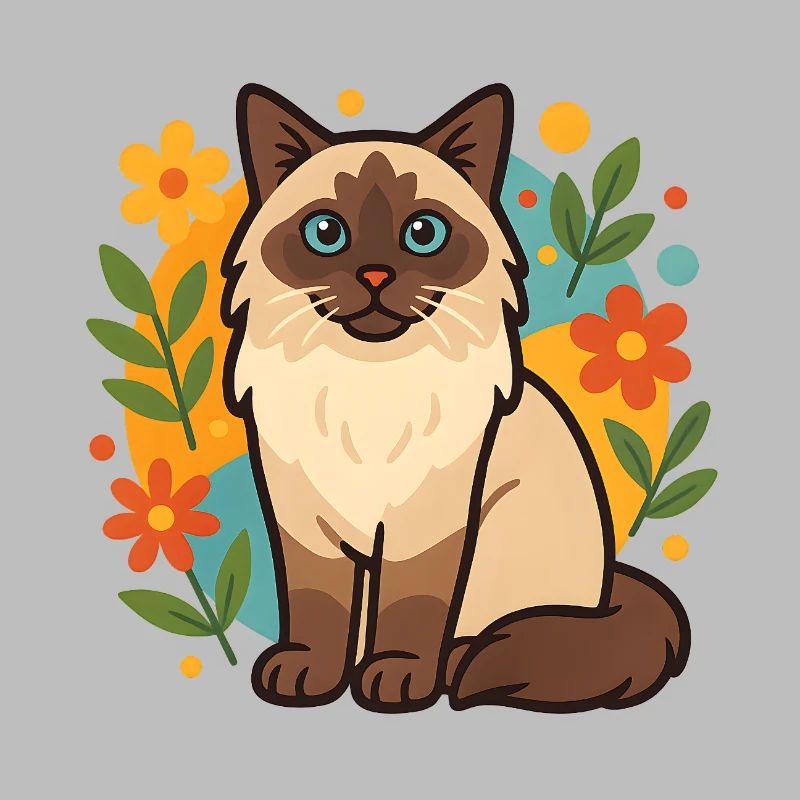 Chat Ragdoll avec cercle de fleurs