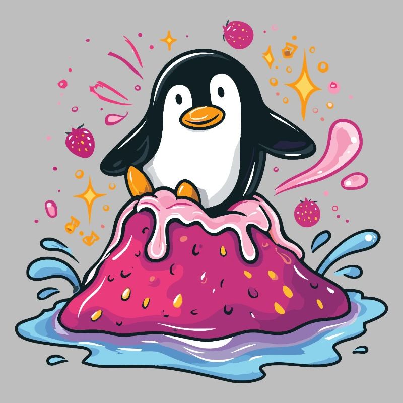 Penguin on pink jam wave