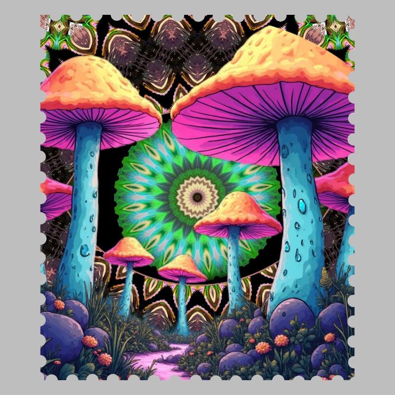 Champignons psychédéliques dans la forêt de mandala