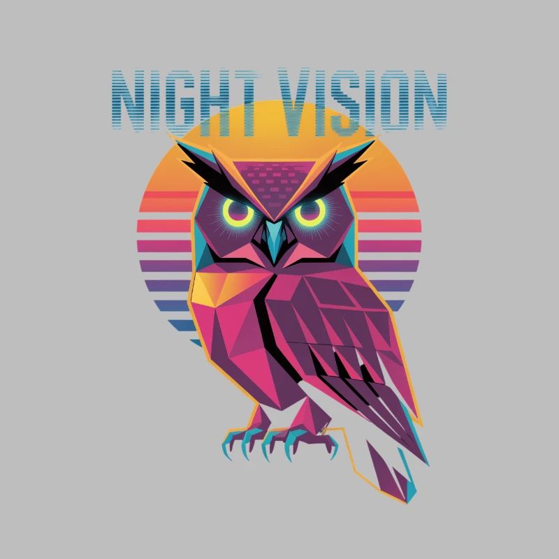 Night Vision Owl Retro Synthwave Sunset