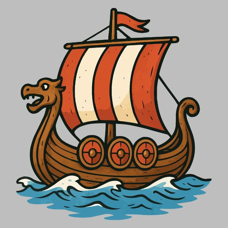 Wikingerboot mit rotem Segel
