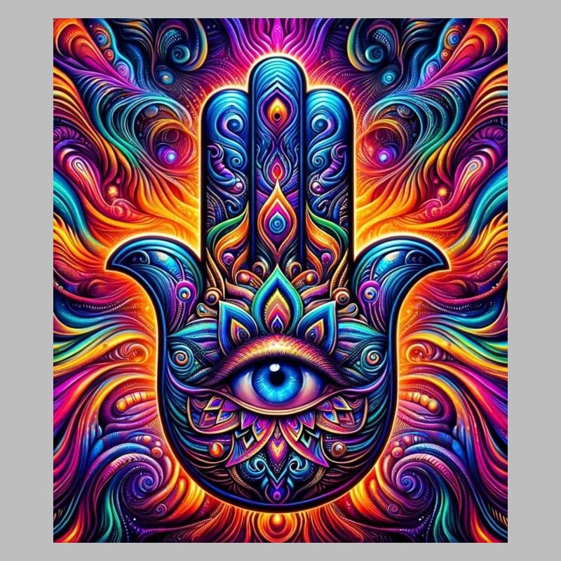 Mandala psychédélique Hamsa Œil Main-Œil