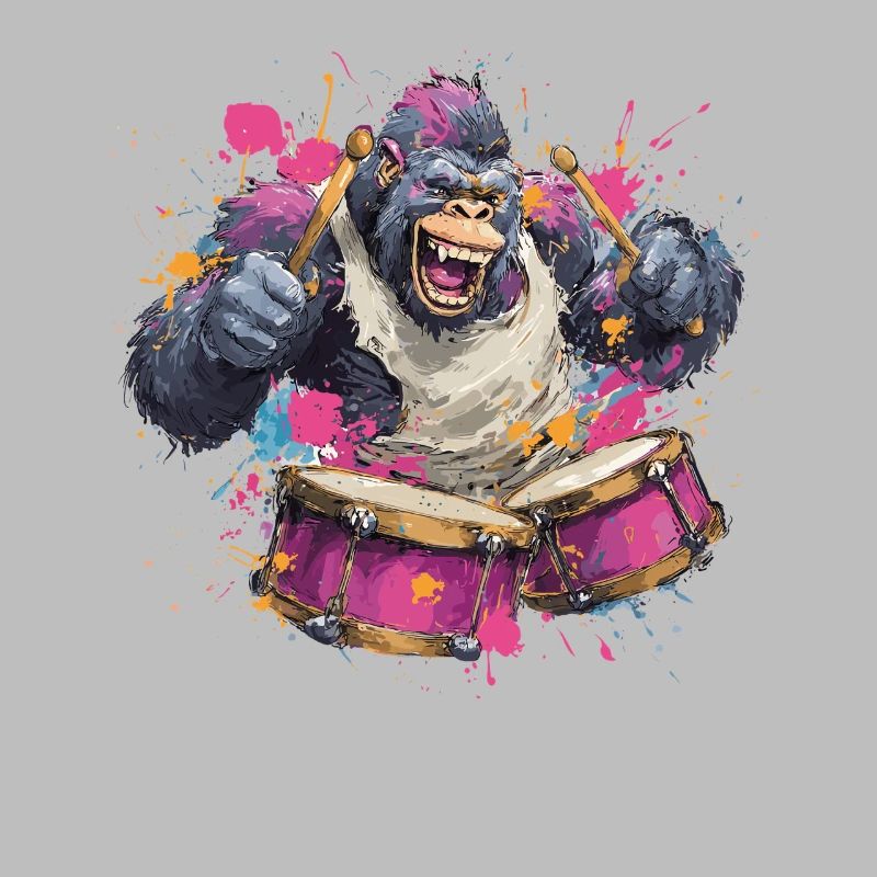 Colorful monkey on the drum set