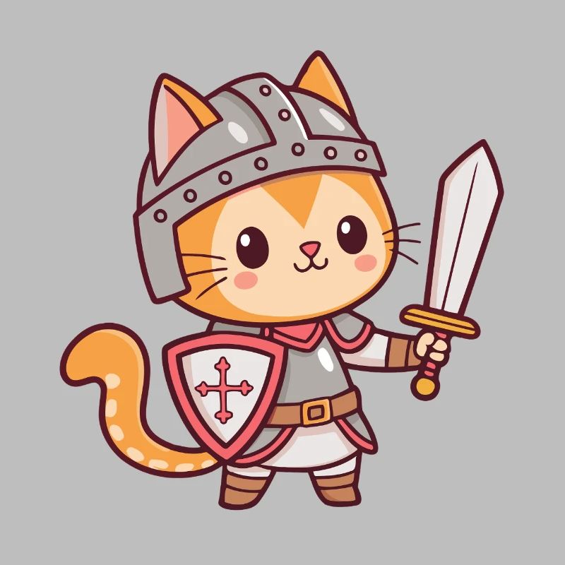 Chat chevalier kawaii avec épée
