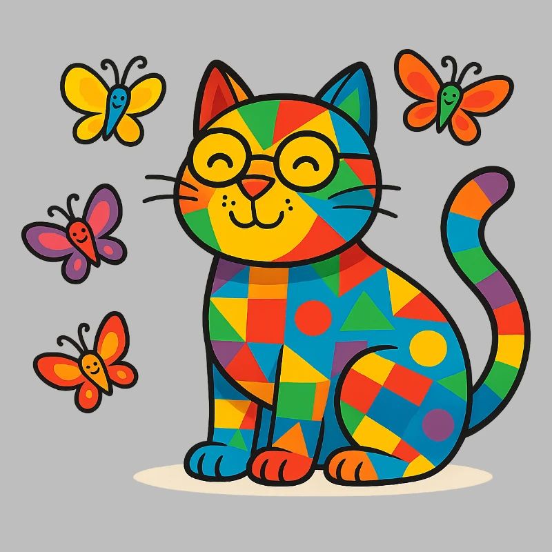 Chat patchwork aux papillons colorés