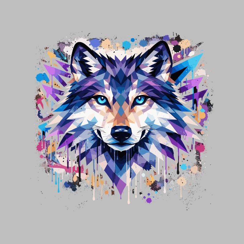 Polygon Wolf Graffiti – Bunter Wolf Kopf Urban Art