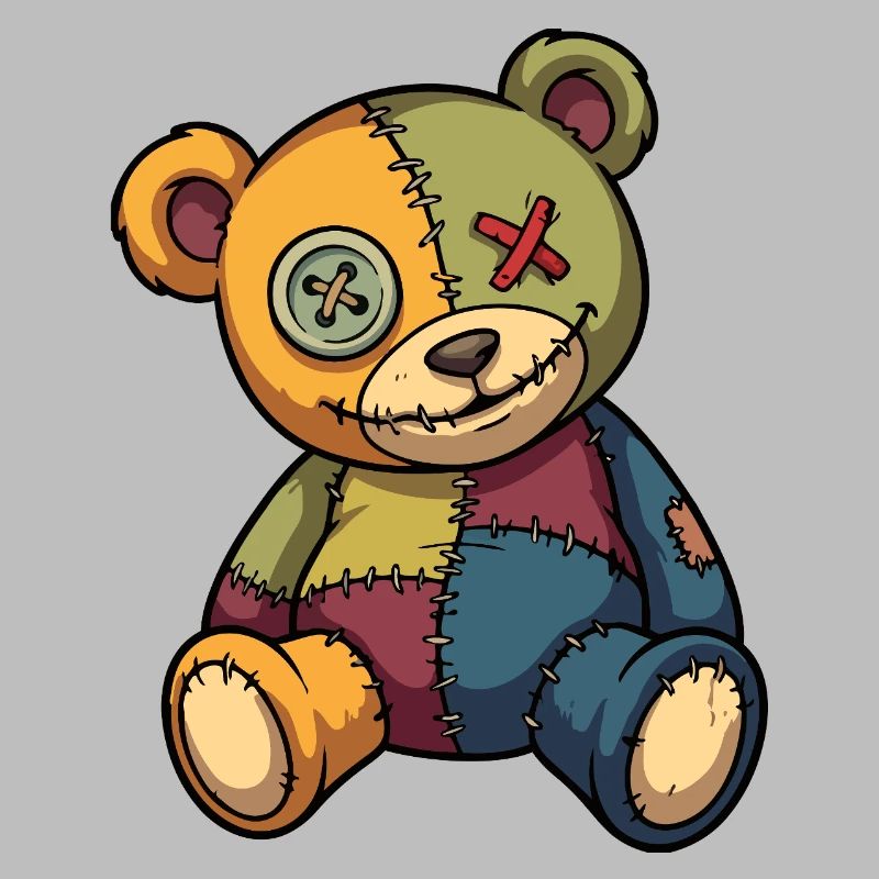 Patchwork Teddy Bear Unique Made of Patch Button Eye