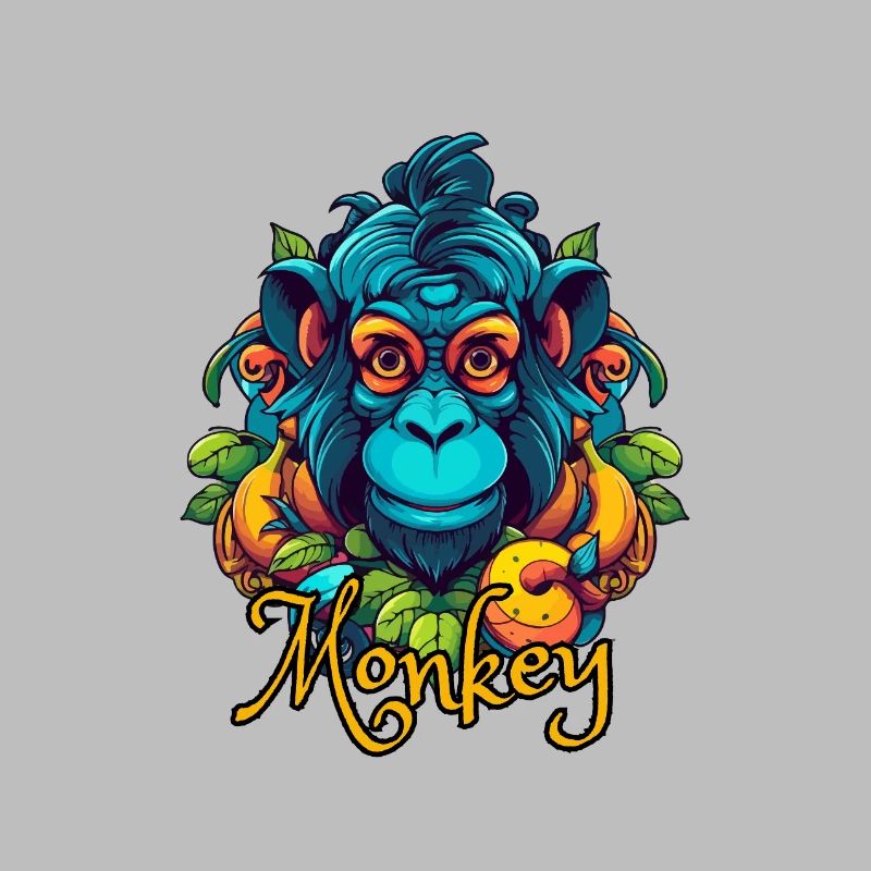 Neon Tropical Monkey Head