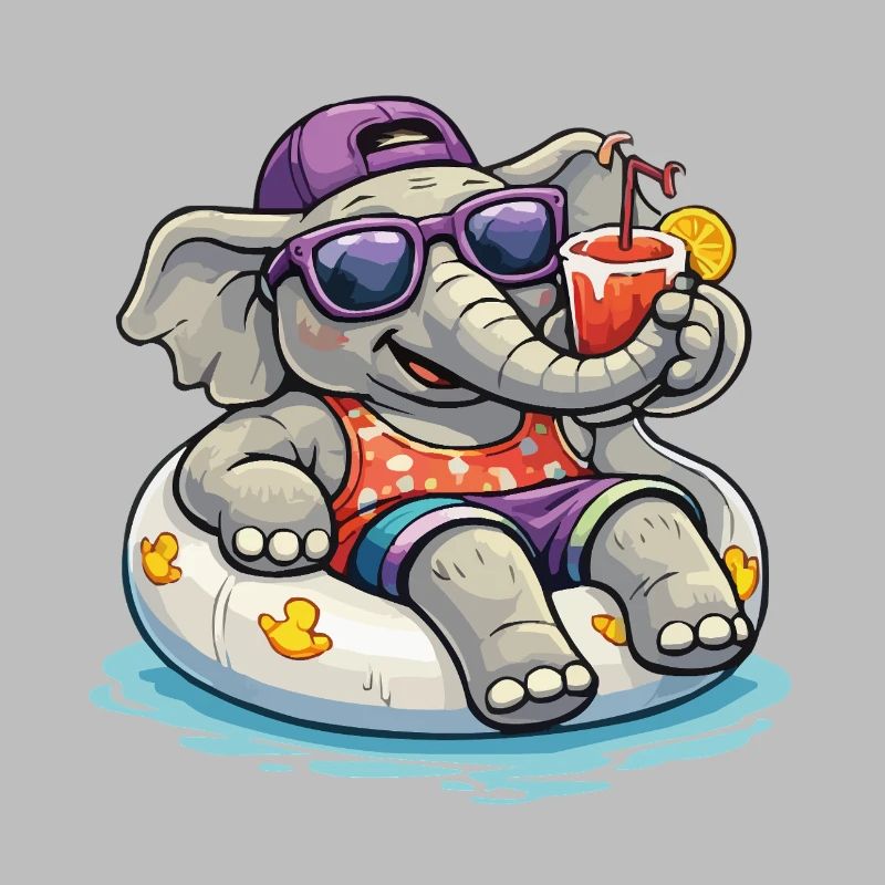 Éléphant de plage avec boisson