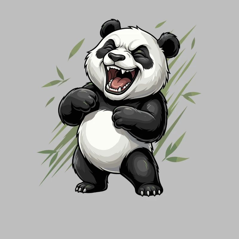 Panda rieur dans un panorama de bambou