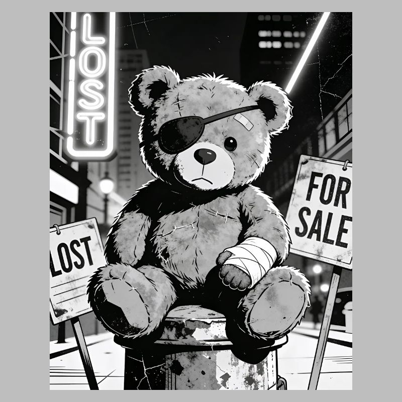 Neon Noir Bear with Eye Patch