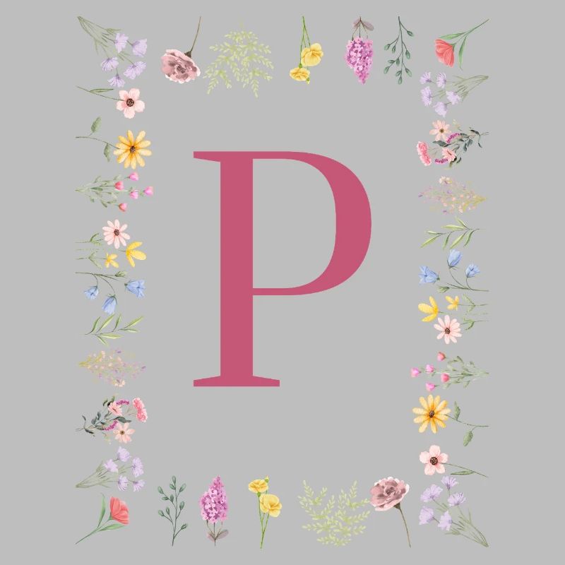 Florale Initialen "P", Buchstaben Monogramm