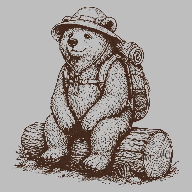 Cool Bear with Backpack Hiking Motif
