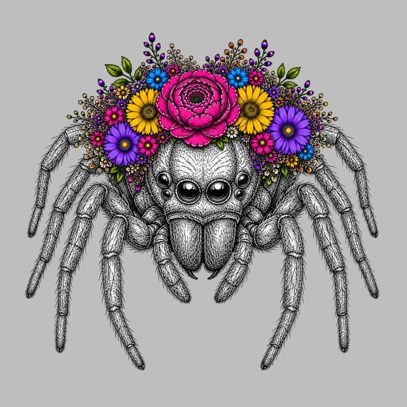 Illustration d’araignée en forme de couronne de fleurs