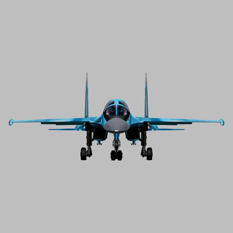Blauer Kampfjet Frontansicht