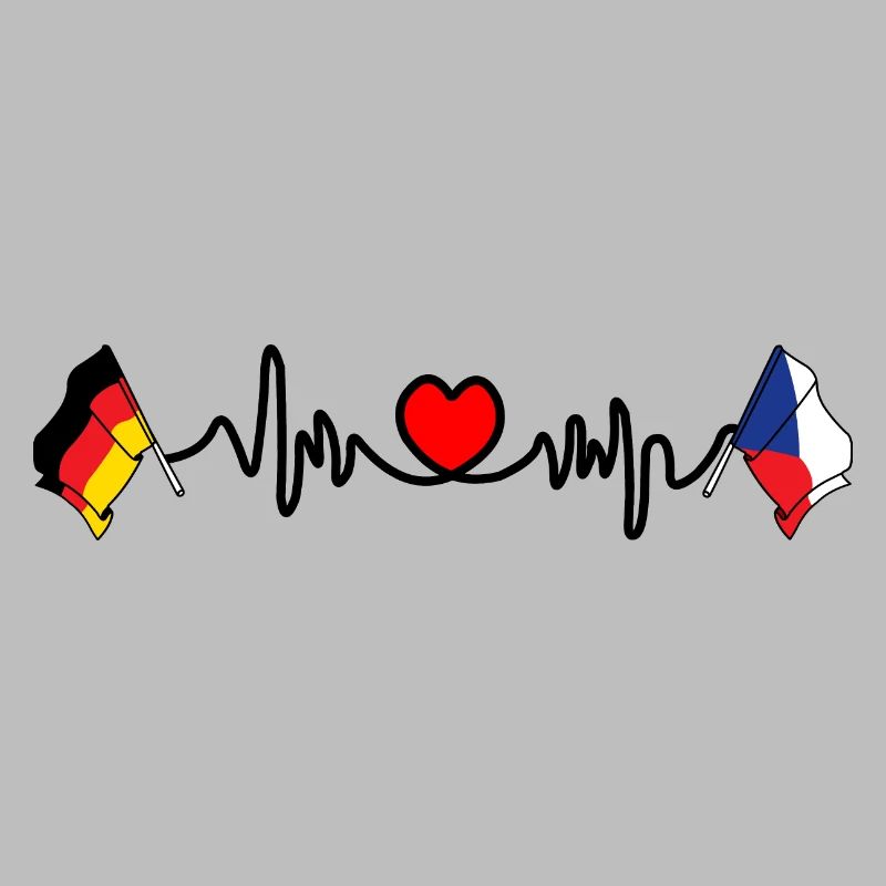 Cardio coeur avec drapeau Allemagne et drapeau République tchèque