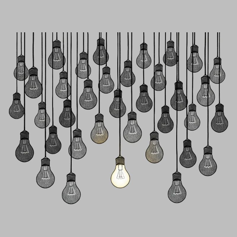 Grey bulb array with unique brightness