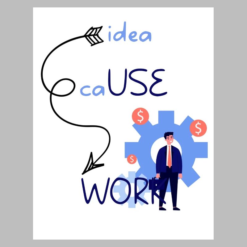 Idee Ursache Arbeit. Aus einer Idee entsteht ein Werk.