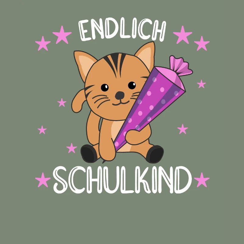 endlich Schulkind Einschulung Schule Katze
