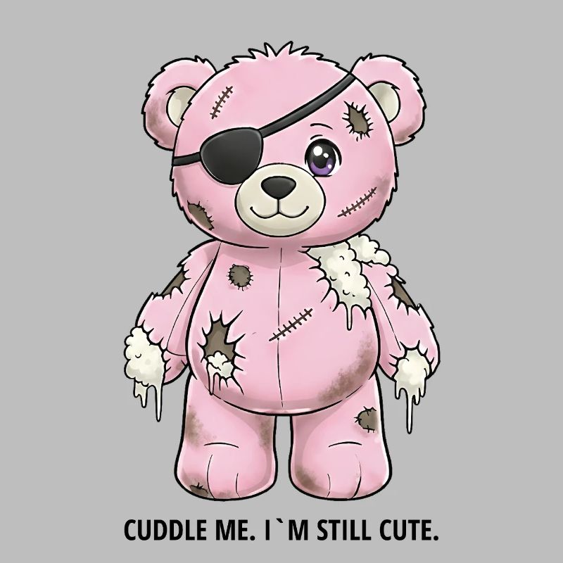 Ours en peluche rose patchwork avec cache-œil