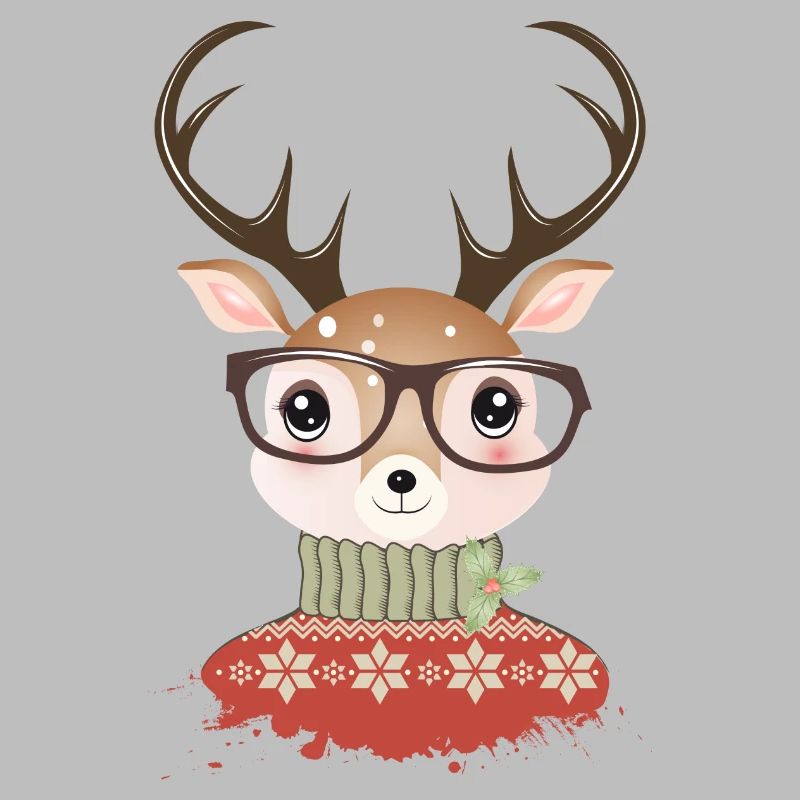 Cerf avec pull de Noël et lunettes de nerd
