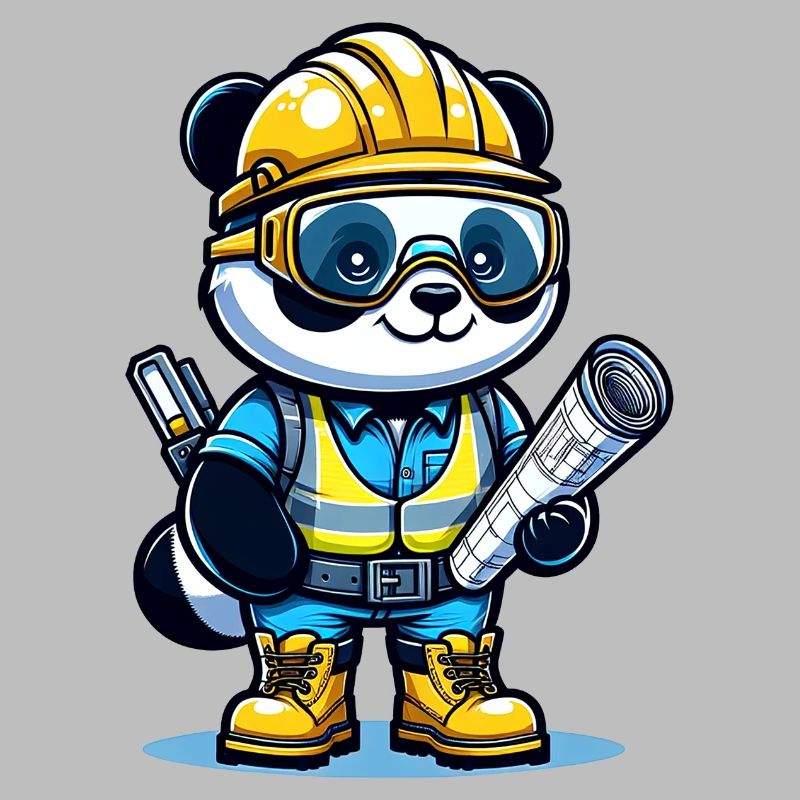 Mignon Panda Ouvrier De La Construction