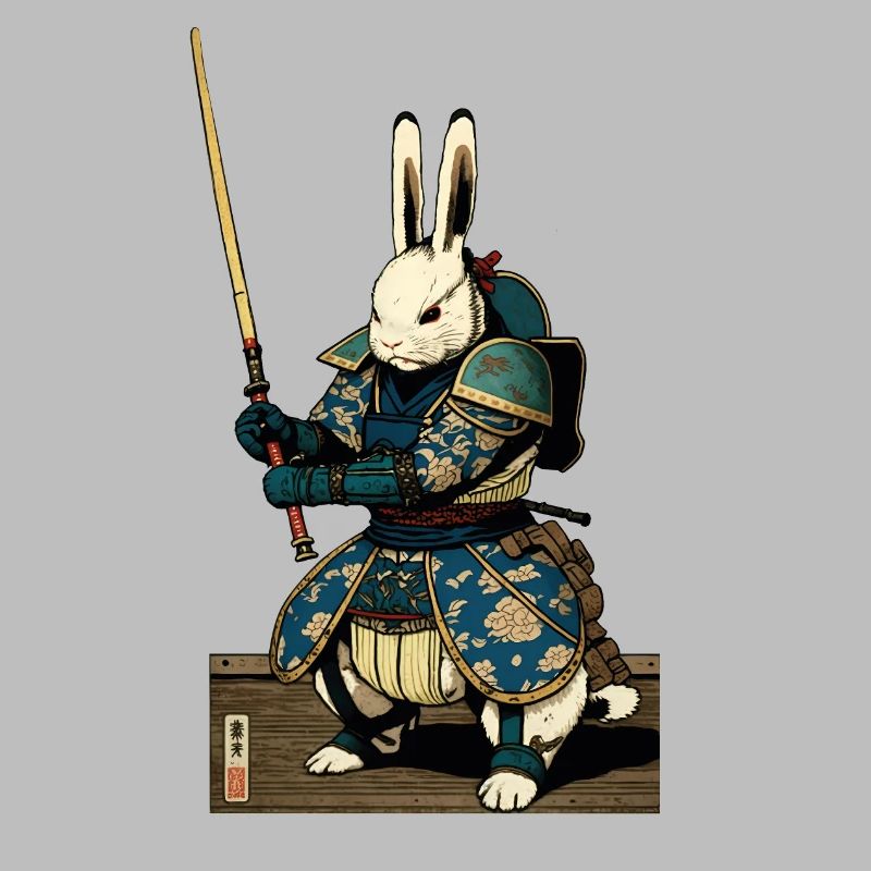 Japanese rabbit in samurai armor in ukiyo-e style