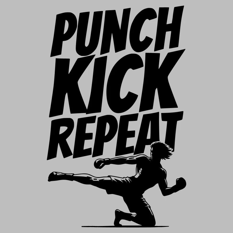 Graphique de kickboxer avec texte de répétition de coup de pied