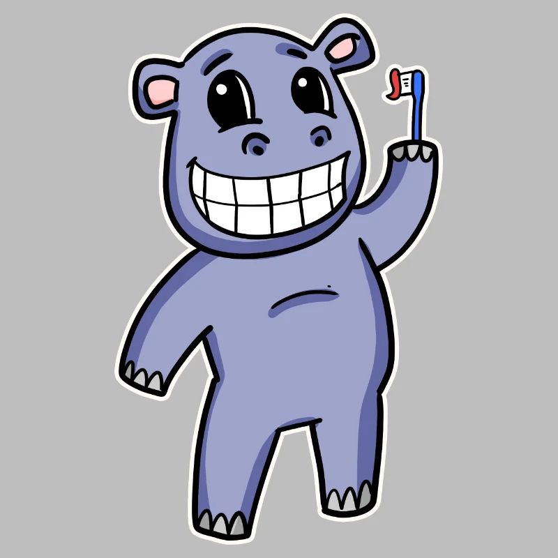 Hippopotame avec brosse à dents