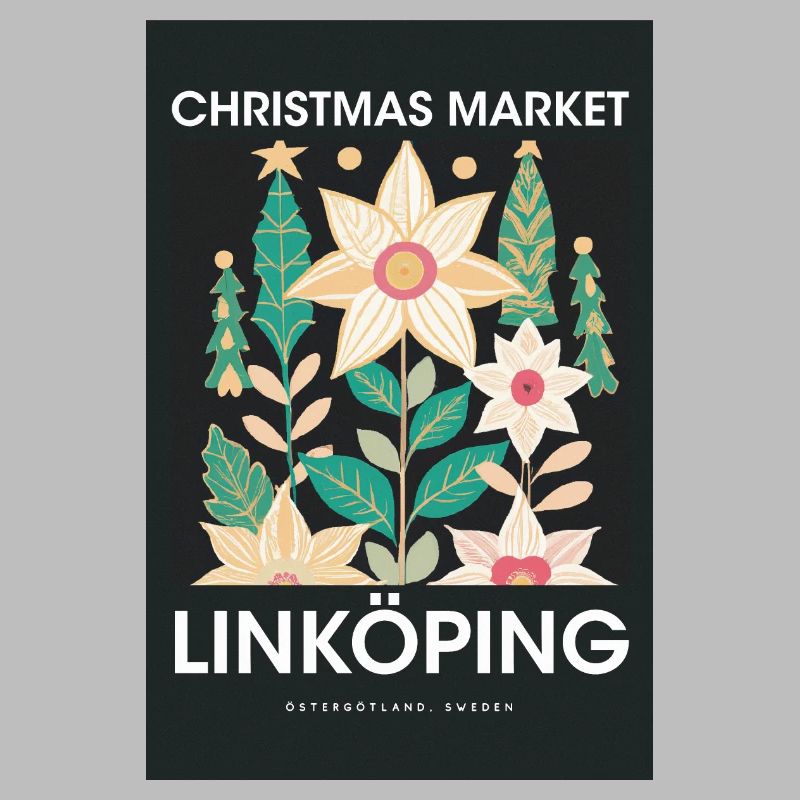 Marché de Noël Linkoping Affiche Suède 1960