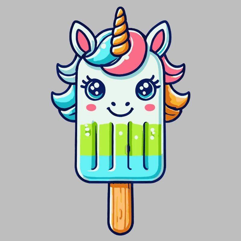 Une glace sur un bâtonnet en forme de licorne colorée