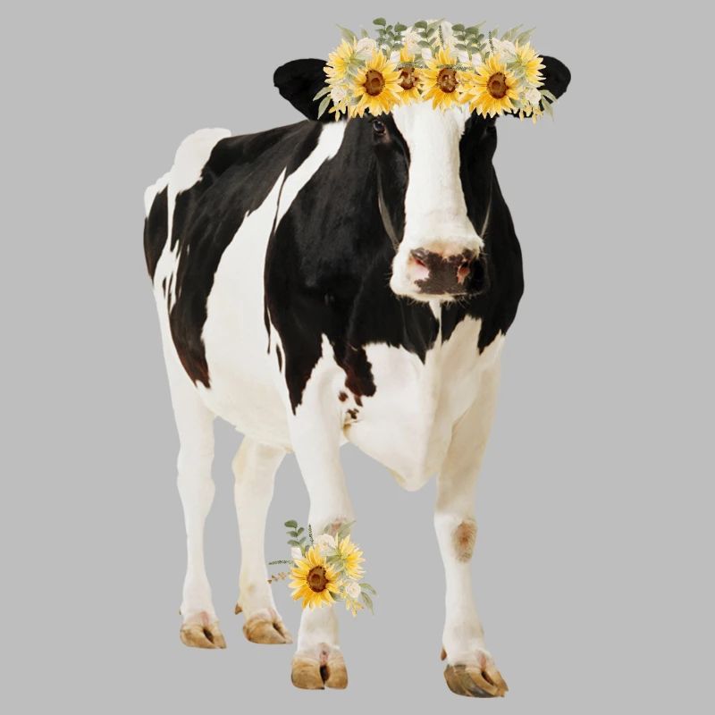 Vache Holstein avec des fleurs
