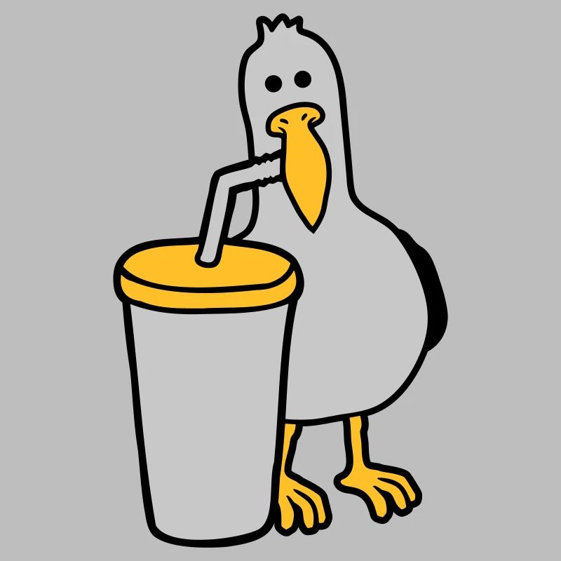 Seagull drinks cola drink