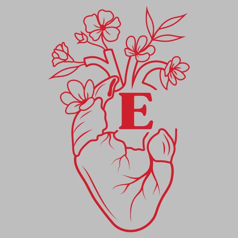 Buchstabe e Herz rot Blumen Anatomie