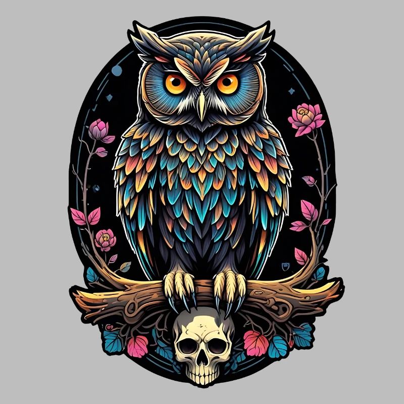 Dekorative bunte Eule mit Schädel
