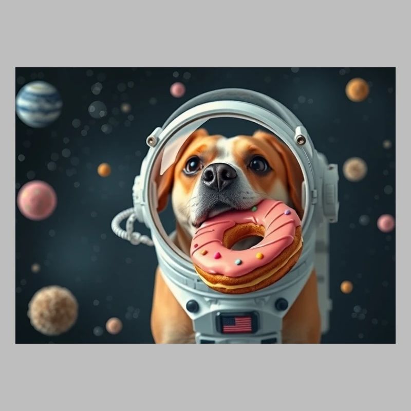 Chien de l’espace avec casque beignet