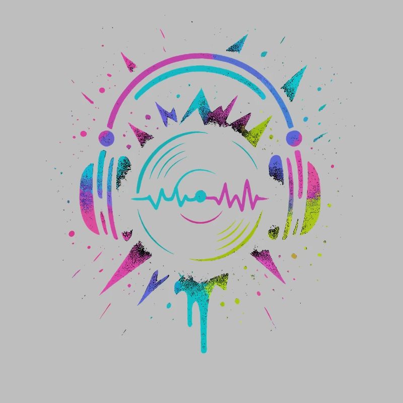 Casque néon, vinyle, son techno rave