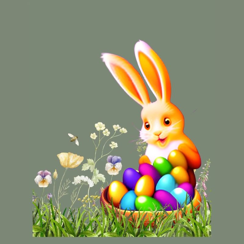 Easter bunny with colorful eggs