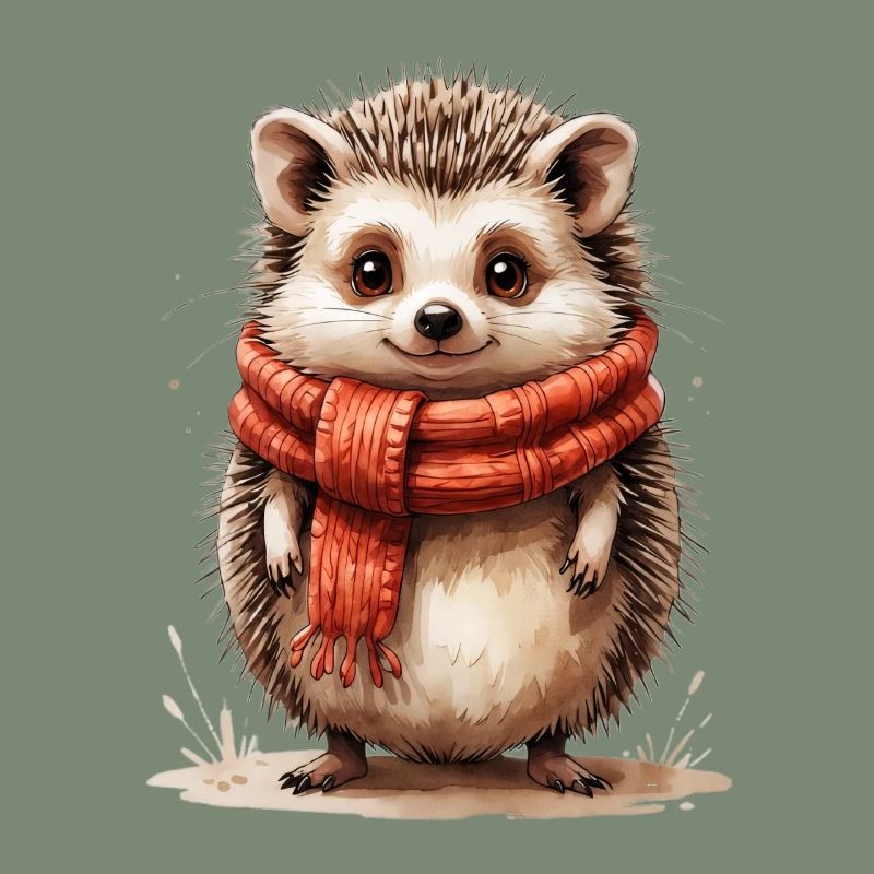 Hérisson d’hiver avec écharpe rouge