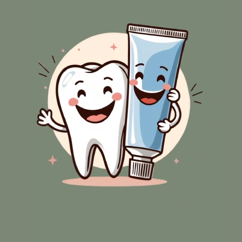 Smiling tooth with toothpaste
