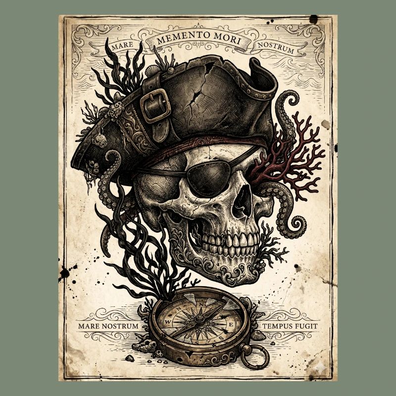 Crâne pirate et compas