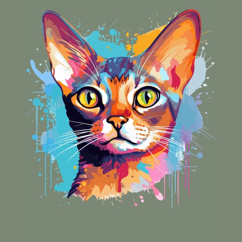 Visage de chat abyssinien avec des éclaboussures colorées