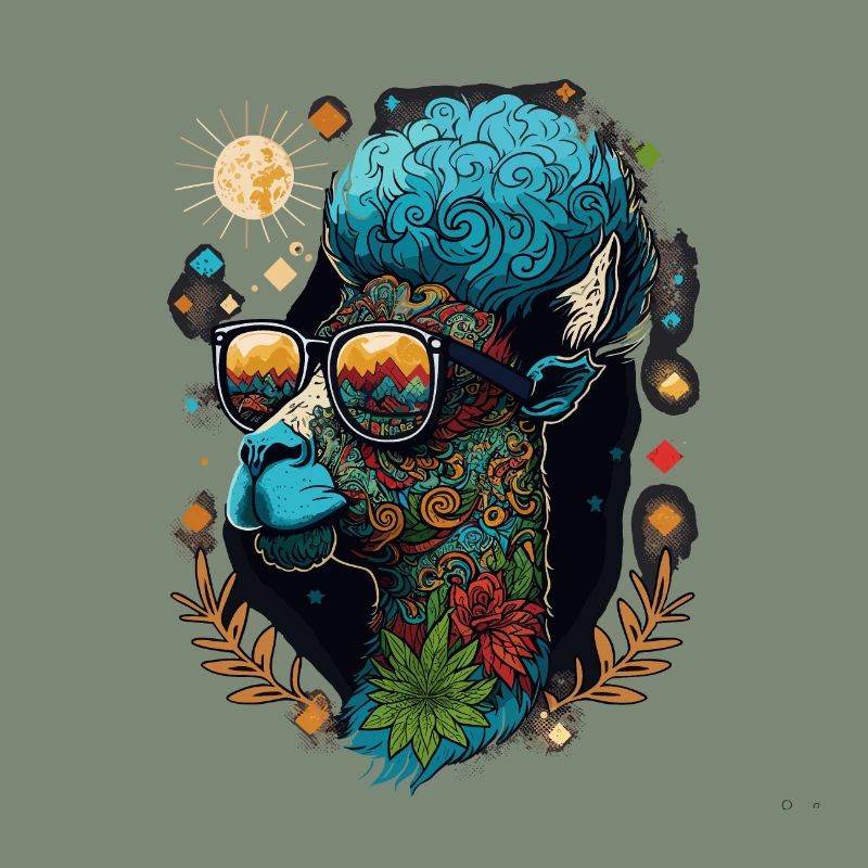 Psychedelic Lama: Ein cooler Weed-Kopf mit lebendigem Oder