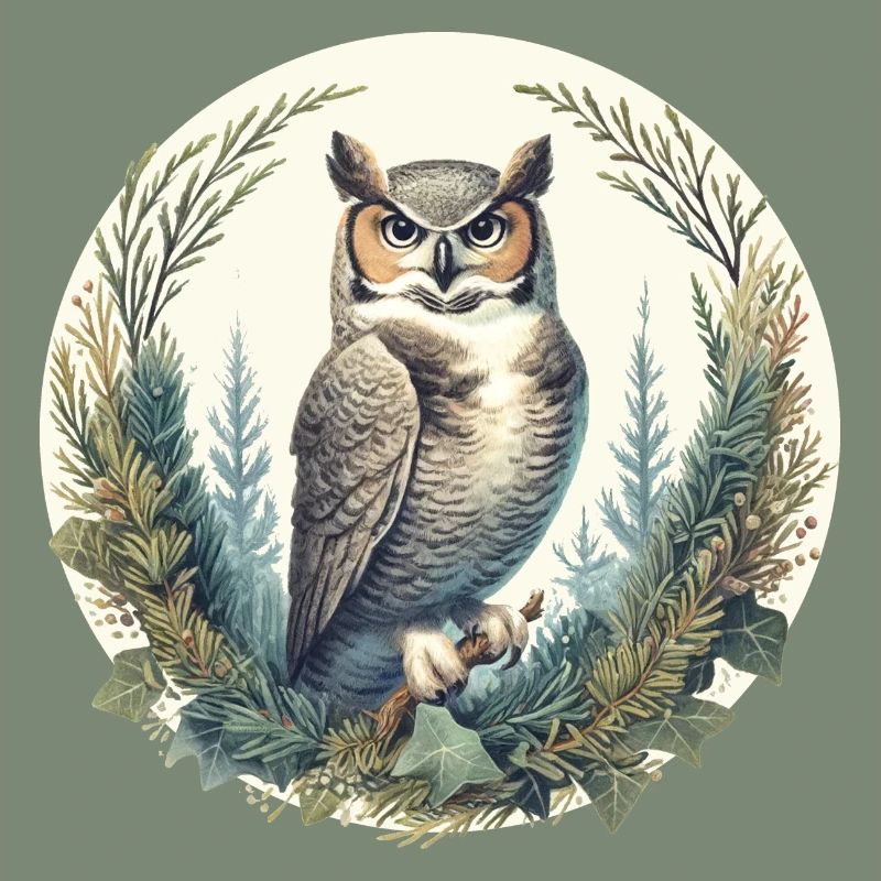 Great Horned Owl Juniper Tree