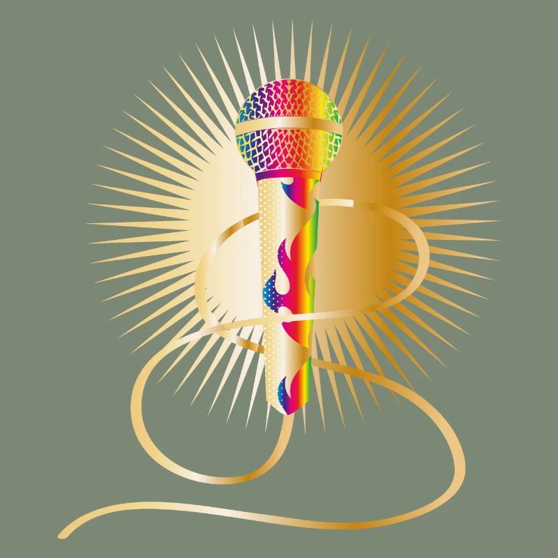microphone doré avec éléments arc-en-ciel