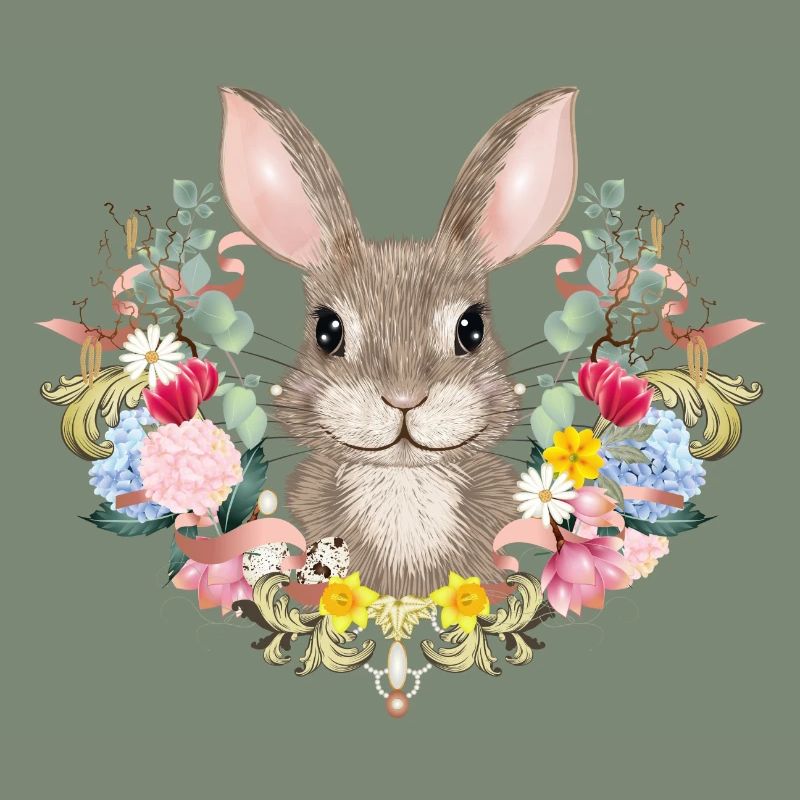 Spring wreath with rabbit as Easter bunny