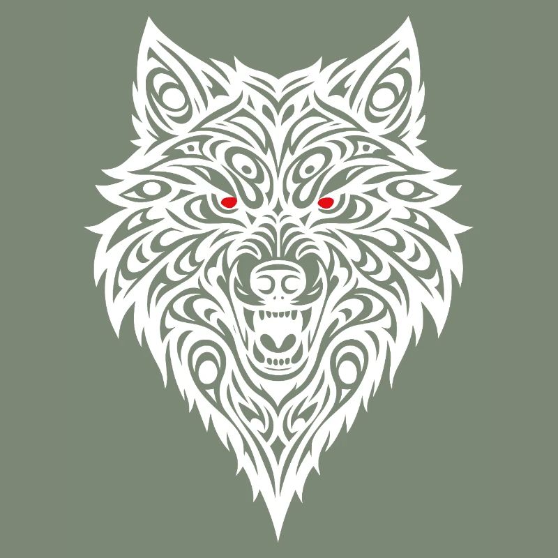 Embossed wolf head with tribal pattern