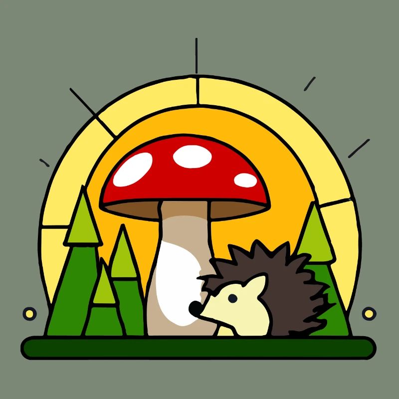 Petit hérisson sous un agaric de mouche